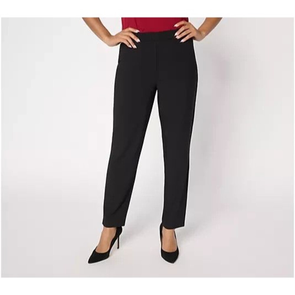 Susan Graver Regular Bi-Stretch Pull-On Slim Leg Ankle Pants Small Black